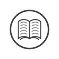 Black and white line art icon of the book