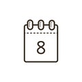 Line art icon of the tear-off calendar with number eight on sheet