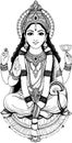 Divine Lakshmi Seated on Lotus â Line Art Illustration of Hindu Goddess of Prosperity Royalty Free Stock Photo