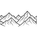 Black and white line art of a mountain range featuring sharp, angular peaks. The mountains are Royalty Free Stock Photo