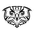 Black and white line art of owl head.