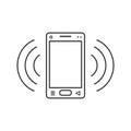 Line art ringing smartphone icon with blank screen and signal waves