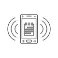 Line art ringing smartphone icon with calendar symbol and signal waves