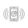 Line art ringing smartphone icon with pizza and signal waves