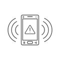 Line art ringing smartphone icon with warning sign and signal waves