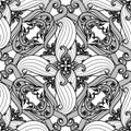 Black and white line art Seamless Pattern. Floral Motifs. Intricate Flowers, Leaves, lines. Abstract Background in Doodle Line Royalty Free Stock Photo