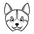 Black and white line art of shiba dog head.