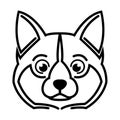Black and white line art of shiba dog head.
