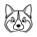 Black and white line art of shiba dog head.