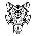 Black and white line art of tiger head.