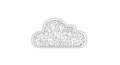 A black and white line drawing of a cloud with an intricate circuit board pattern design, minimalist and symmetrical illustration Royalty Free Stock Photo