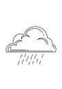 Black and white line drawing of a cloud with rainfall. The cloud is depicted with Royalty Free Stock Photo