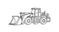 Black and White Line Drawing of Heavy Construction Loader in Side View Royalty Free Stock Photo