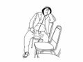 Line drawing of a man asleep sat on a chair
