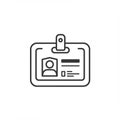 Black and white line drawing of a rectangular identification badge with a clip at the Royalty Free Stock Photo