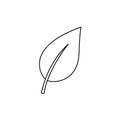 Black and white line drawing of a single leaf with a simple outline Royalty Free Stock Photo