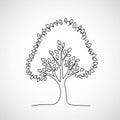 Black and white line drawing of a stylized tree. The tree features two trunks dividing into Royalty Free Stock Photo
