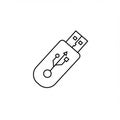 Black and white line drawing of a USB flash drive. The design includes a USB connecto Royalty Free Stock Photo
