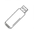 A black and white line drawing of a USB flash drive. The outline shows a rectangular Royalty Free Stock Photo