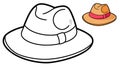 Hat coloring page with a colored example in cartoon , fashion learning books, white background sheet Royalty Free Stock Photo
