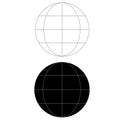 Black and white line earth globe icon