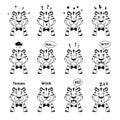 Black and white line funny tigers portraits set.