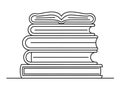 Simple line art drawing of a stack of books with the top one open.Isolated transparent background Royalty Free Stock Photo