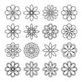 Black and white line of various flower line flower floral patterns Royalty Free Stock Photo