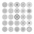 Black and white line of various flower patterns arranged in a grid 2 Royalty Free Stock Photo