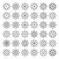 Black and white line of various flower patterns arranged in a grid Royalty Free Stock Photo