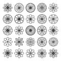 Black and white line of various flower patterns arranged in a grid 3 Royalty Free Stock Photo