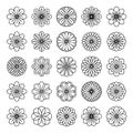 Black and white line of various flower patterns arranged in a grid 4 Royalty Free Stock Photo