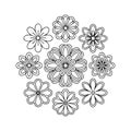Black and white line of various flower patterns line flower patterns Royalty Free Stock Photo