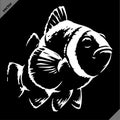 Black and white linear paint draw clown fish illustration art Royalty Free Stock Photo