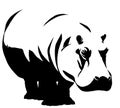 Black and white linear paint draw Hippo illustration Royalty Free Stock Photo