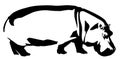 Black and white linear paint draw Hippo illustration Royalty Free Stock Photo