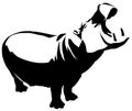 Black and white linear paint draw Hippo illustration Royalty Free Stock Photo