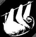 Black and white linear paint draw sloth vector illustration art