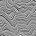 Black and white lines that makes a wavy rippled surface. Optical illusion striped background. Illustration