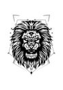 Line art stylized lion. Black and white graphic. Vector illustration can be used as design for tattoo, t-shirt, bag, poster, postc Royalty Free Stock Photo