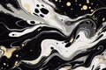 Black and White Liquid with White Particles. Modern Marbling Background