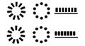 Black and white loading animation icons showing progress and buffering with circles and bars indicating data transfer and Royalty Free Stock Photo