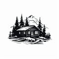 Simple Cabin: Rustic House In Forest - Bold Stencil Vector Art