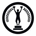 a black and white logo of a man holding up two trophies Royalty Free Stock Photo