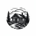 Simple Wood Cabin Tree Silhouette Sign Illustration