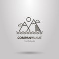 Logo of simple line art landscape mountains and water waves Royalty Free Stock Photo