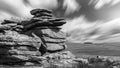 Black and white long exposure image Granite rocks in Dartmoor near Tavistock Royalty Free Stock Photo