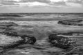 Black and white long exposure picture of Mediterranean Sea sunset near Haifa, Israel Royalty Free Stock Photo