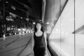 Black And White Long Exposure Portrait With Motion Blur Of Asian Woman At Night Royalty Free Stock Photo