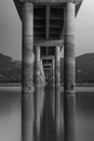 Black and white long exposure under a bridge in Aliakmonas lake Royalty Free Stock Photo